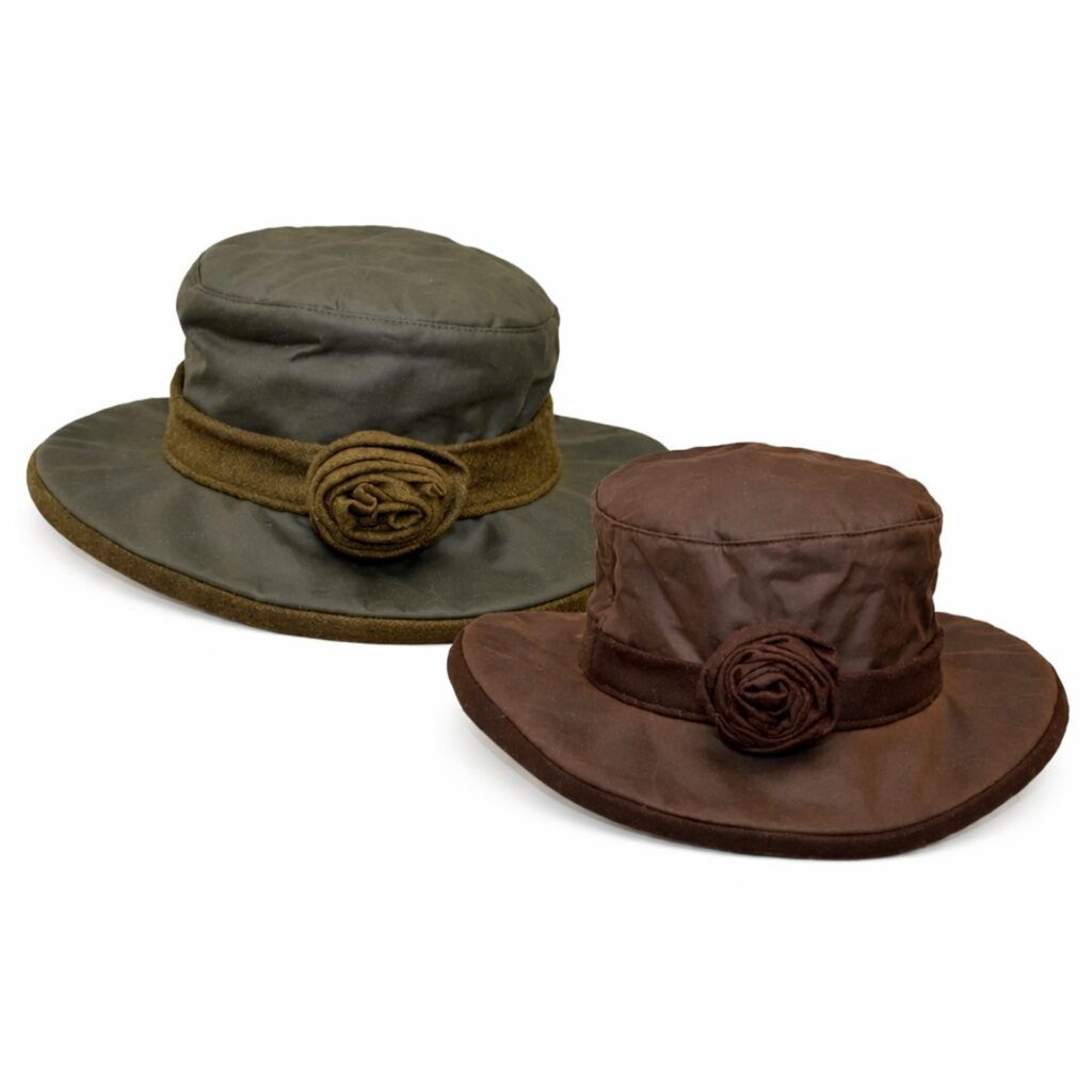 Sombrero Windsor Rose encerado para mujer con detalle floral